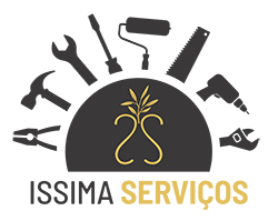Logotipo Issima Serviços - Uma elipse com o símbolo da Issima cercado de diversas ferramentas